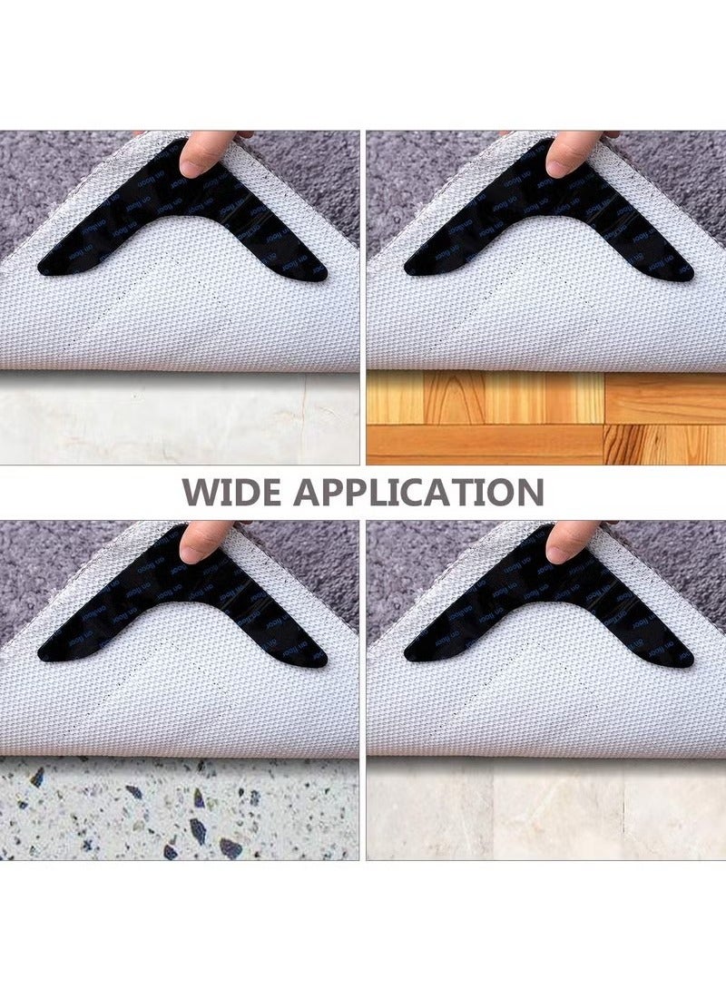 Black L Shape Rug Gripper Rug Tape 8 Pcs Double Sided Anti Curling Non Slip Reusable Rug Pad for Hardwood Floors, Carpets, Floor Mats in Place  Make Corner Flat and Easily Peel Off - Image 5